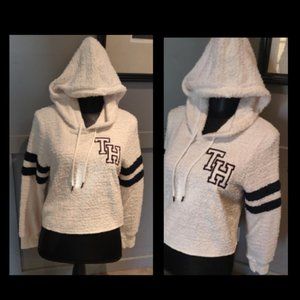 NWT $69 Tommy Hilfiger Soft Sherpa White Pullover Crop Hoodie Sweater Womens S